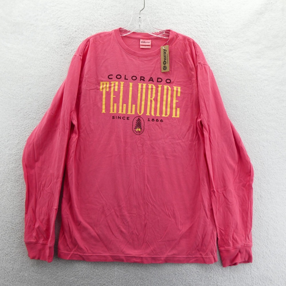 Ouray Long Sleeve Shirt Mens Large Telluride Colorado Pink‎ Cotton Graphic Tee